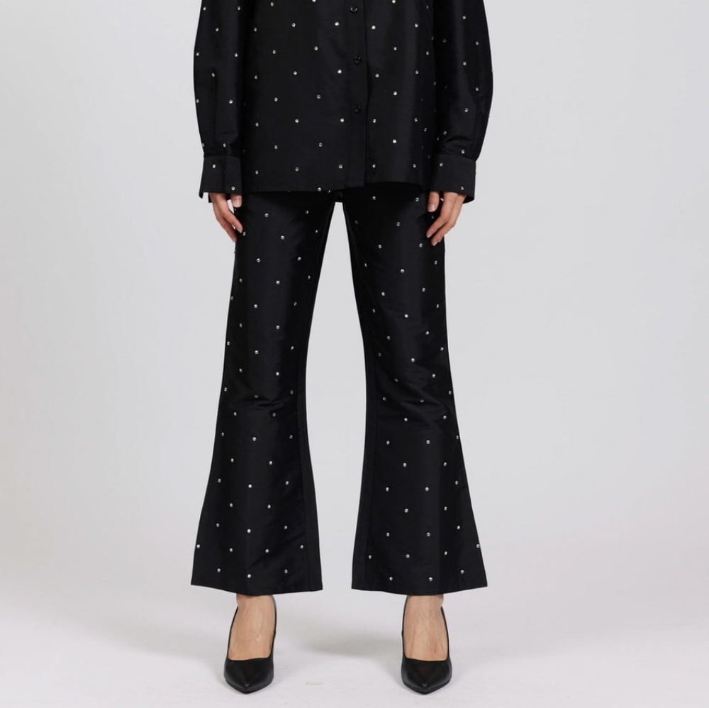 NWOT Batsheva Lawyer Pant in Black with Rhinestone Embellishments